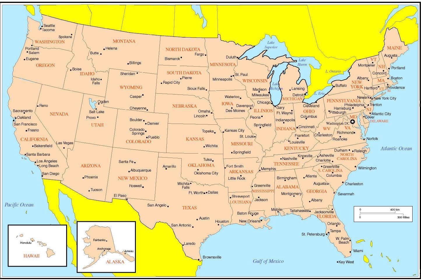 Map Of Usa With Major Cities 