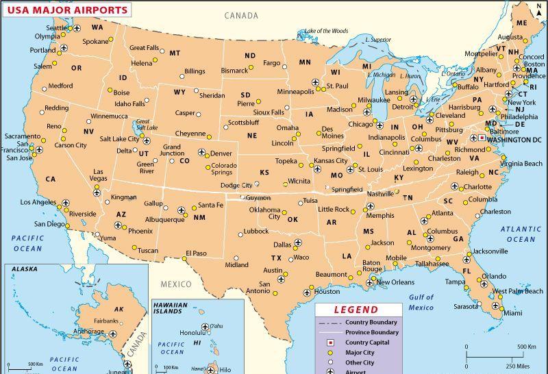 Map Of Usa Airports Airports Location And International Airports Of Usa