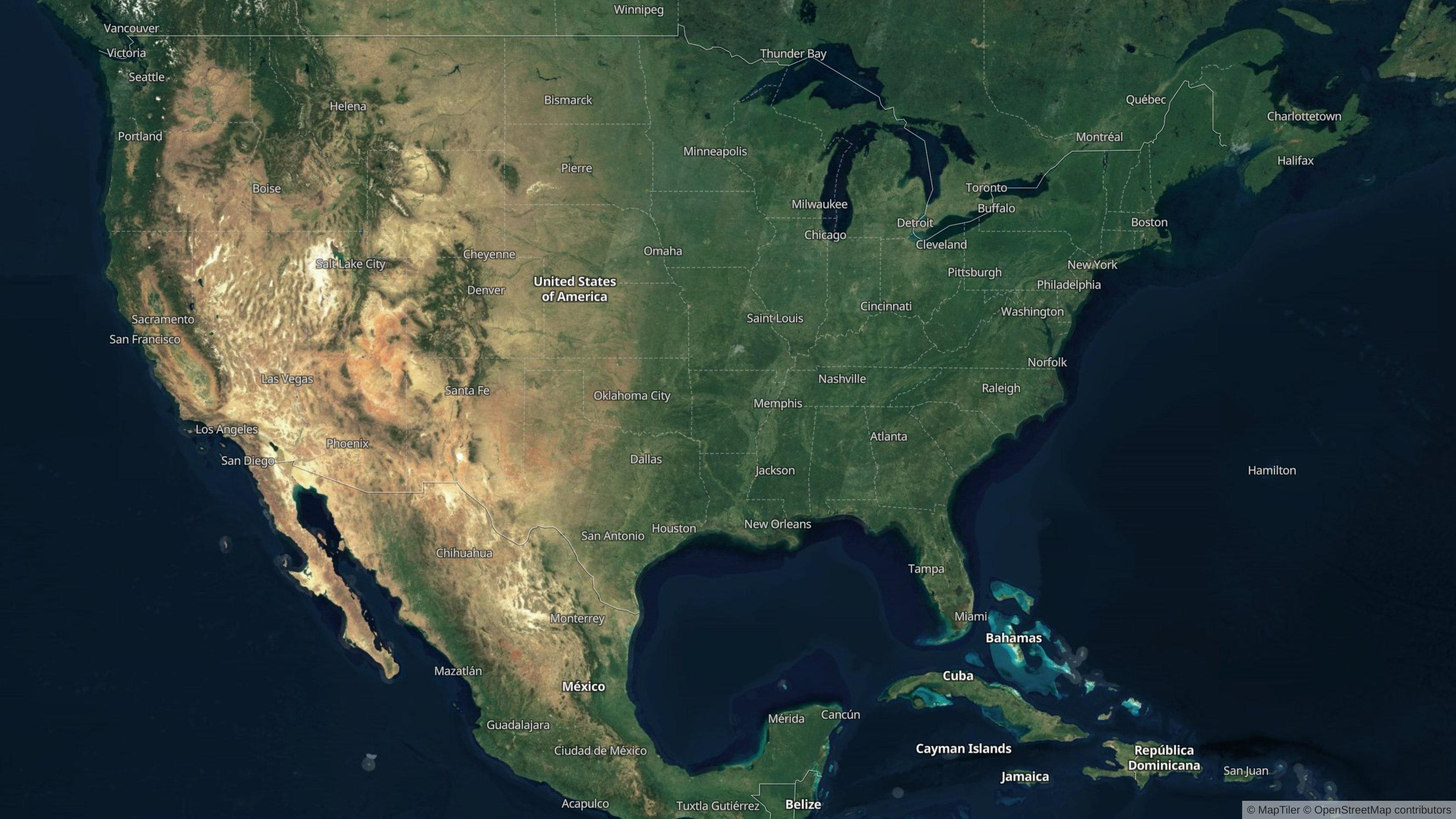 Map of USA satellite sky view and view from satellite of USA