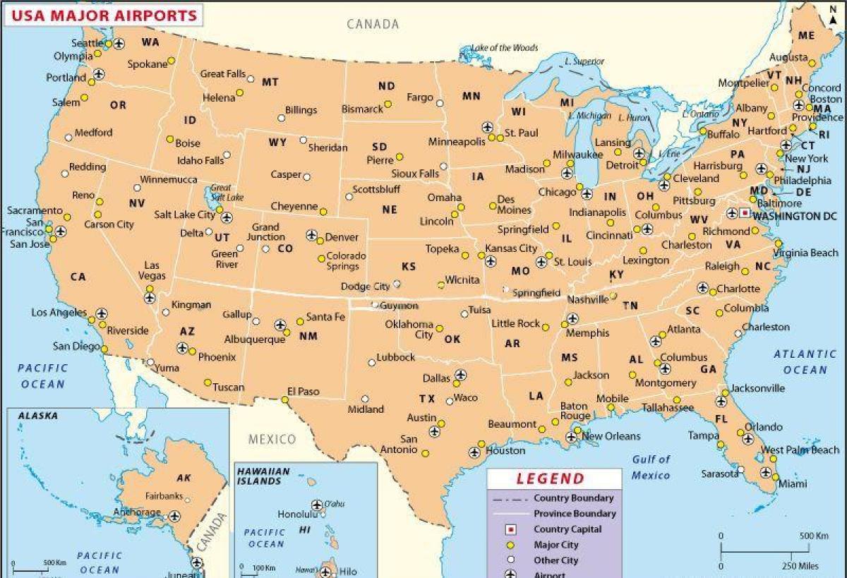 Map of USA airports