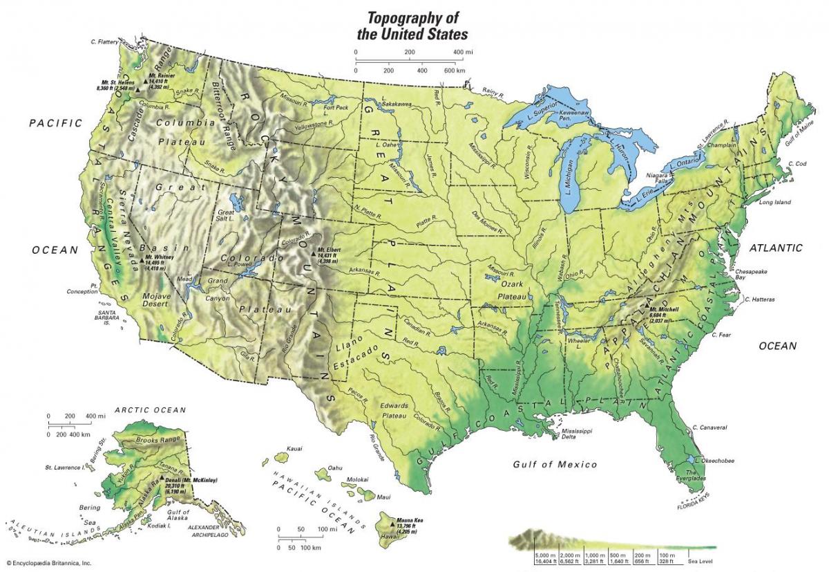 Topographical map of USA